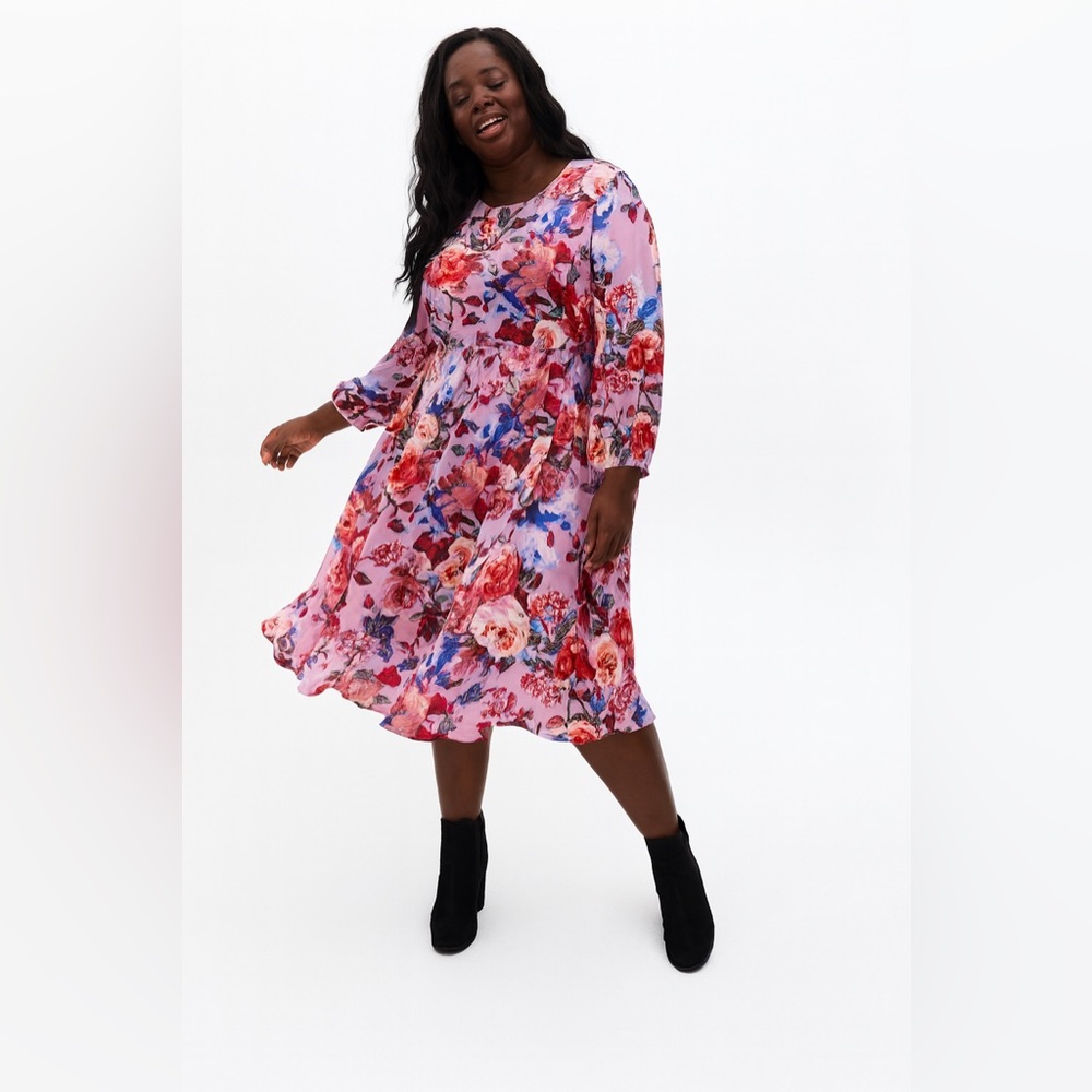 Torrid Pink Floral Long Sleeve Dress